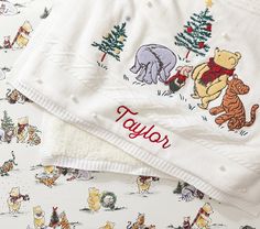 winnie the pooh baby blanket with personalized name on it and other disney characters