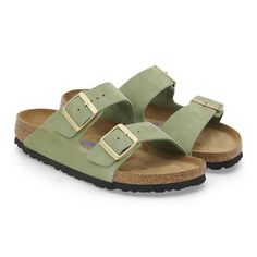 Arizona Soft Footbed Suede Leather Green Tea | BIRKENSTOCK Classic Leather Footbed Sandals With Arch Support, Green Suede Sandals With Leather Footbed, Classic Double Strap Slides With Cushioned Footbed, Green Leather Slides With Cushioned Footbed, Classic Sandals With Textured Footbed And Double Strap, Classic Double Strap Sandals With Cushioned Footbed, Classic Sandals With Textured Double Strap, Classic Suede Slides With Removable Insole, Classic Double Strap Cushioned Footbed Sandals