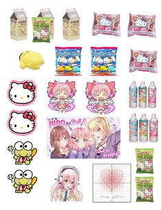 hello kitty products are displayed on a white background