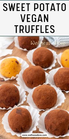 sweet potato vegan truffles on a cutting board with the title above it