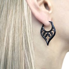 GOTHIC HOOP EARRINGS SILVER Cathedral Earrings, Earrings Gothic, Unisex Earrings, Jewelry Gothic, Pvd Coating, Gothic Earrings, Earrings Hoop, Earrings Black, Earrings Statement