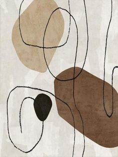 an abstract painting with lines and shapes in brown, beige, black and white colors