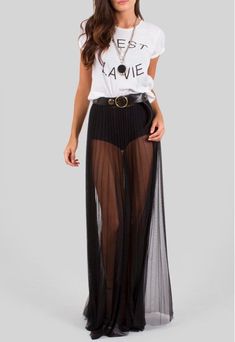 97d0145823aeb8ed80617be62e08bdccdesc40697243ri Long Black Sheer Skirt Outfit, Sheer Summer Outfit, Sheer Skirt Festival Outfit, Sheer Clothes Outfit, Black Mesh Skirt Outfit, Sheer Skirt Outfit, Celebrity Coachella Outfits, Look Festival, Rock Outfit