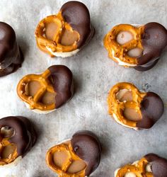 chocolate covered pretzels with peanut butter on top