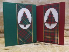 two cards with christmas trees on them