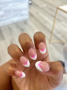 French Tip Nails With Pink Design, Cute Nail Natural, Pink Bow Nails Acrylic, Nails Design With Bows, Full Color Nail Ideas, Super Cute Nail Ideas, Cute Tips Nails, Mail Designs Easy, Preppy Christmas Nails Almond