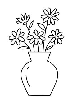 a black and white drawing of flowers in a vase