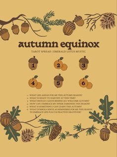 an autumn equinnox poster with numbers and acorns