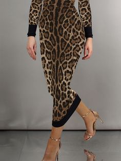 Tight High Elasticity Elegant Boat Neck Long Sleeve Leopard Maxi Dress | stylewe Dresses For Holidays, Best Casual Dresses, Leopard Maxi Dress, How To Wear A Scarf, Fashion People, Fashion Mistakes, Boat Neckline, Style Mistakes, Leopard Pattern