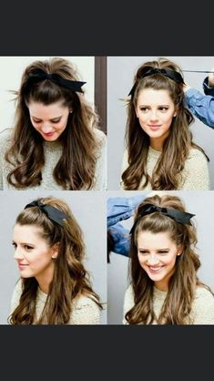 Hairstyles Easy, Retro Hairstyles, Hair Pin, Vintage Hairstyles, Black Bow