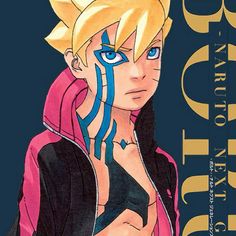 an anime character with blue eyes and blonde hair, wearing a pink jacket is looking at the camera