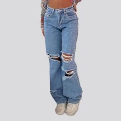 Take your mode to the next level with our 2023 Spring-Summer Collection's Grunge-inspired Straight Women's Light-Wash Jeans!Why You'll Love ItPerfect for the modern fashionista who loves to express her edgy side. this eye-catching piece from our Collection is patterned to make you stand out. With its high-waisted fit. distressed finish. and zipper & button closure. you're guaranteed to feel comfortable and look fabulous.Unmissable Highlights: Grunge-Inspired: Get a vintage-inspired look that exu Non-stretch Jeans For Summer, Trendy Medium Wash Non-stretch Jeans, Trendy Non-stretch Medium Wash Jeans, Trendy Non-stretch Jeans, Trendy Straight Leg Summer Jeans, Trendy Ripped Flare Jeans For Spring, Trendy Medium Wash Summer Jeans, Non-stretch Medium Wash Jeans For Summer, Trendy Denim Pants For Summer