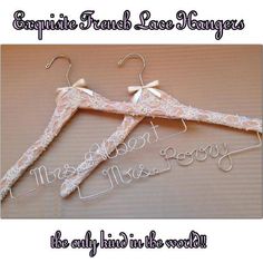 Gorgeous Bride Hanger perfect for beautiful wedding pictures to hang your wedding dress on.Price is for 1 lace covered coat hangerHangers and wire colour options listed above right.~~~~~ INFO TO INCLUDE WHEN PURCHASING AN ITEM ~~~~~Please ensure you include in the following information in the "Notes to seller" section for the perfect item made for you:> Name/words in wire:> Latest date required:> Decorations e.g. ribbon colour> Wire and hanger colour~~~~~ SHIPPING ~~~~~I am located in South Aust Beautiful Wedding Pictures, Bride Hanger, Wedding Hanger, Vintage Wedding Theme, Wedding Hangers, Ribbon Colors, Wedding Favours, Wedding Theme, Wedding Pictures