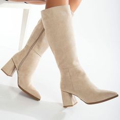 BEIGE SUEDE KNEE HIGH BOOTS -  BEIGE BOOTS WOMEN - POINTED TOE  BOOTS Looking for Beige Knee High Boots? Our Beige Suede Pointed Toe Boots are one-of-a-kind, durable, and constructed using high-quality materials. * Embrace the upcoming winter season with confidence, as these Beige knee high boots offer both style and warmth. The 2.75-inch (7 cm) block heel and the pointed toe add style to your look while providing a comfortable and stable stride. The overall Height from the heel base to the top edge of these Beige Suede Tall Boots is around 17.7 inches / 45 cm. These handmade boots are designed to fit true to size, so we recommend ordering your regular size. For assistance with sizing, feel free to contact us. We take great care and craftsmanship in handcrafting each pair of Beige Handmade Taupe Suede Boots, Cream Knee High Boots, Beige Knee High Boots, Beige Boots, Handmade Boot, Suede Boots Knee High, Pointed Toe Boots, Calf Boots, Tall Boots