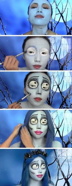 Maquillaje de la novia de Jack                                                                                                                                                                                 Más Carnaval Make-up, Pelottava Halloween, Make Up Diy, Makeup Zombie, Corpse Bride Costume, Halloweenský Makeup, Bride Costume, Halloween Fest, Halloween Makeup Ideas