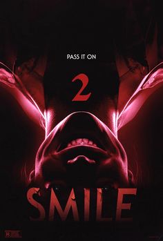 a movie poster for smile with the face of a woman's head in red light