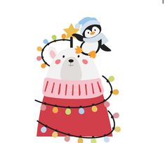 an image of a penguin and polar bear on top of a christmas tree ornament