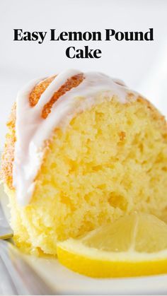 a lemon pound cake on a white plate