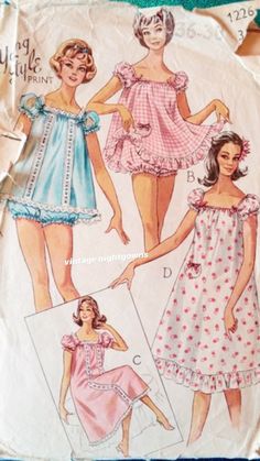 Vintage Clothes Patterns, Patron Vintage, Vintage Pajamas, Vintage Dress Patterns, Retro Mode, 1960s Fashion, Moda Vintage