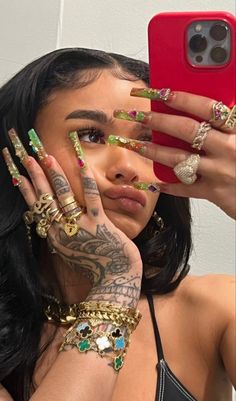 Looks Black, Stacked Jewelry, Long Acrylic Nails, Girly Jewelry