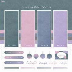 the color palettes for gray pink and blue are shown in this graphic design process