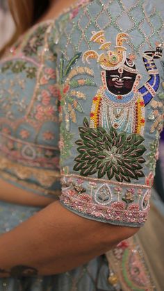 #blousedesignideas Shreenathji Work Blouse, Zardosi Blouse Design, Khatliwork Blouse Design Latest, Grah Shanti Outfit, Hand Embroidery Designs For Blouses, Hand Embroidery Blouse Designs, Hand Embroidered Blouse