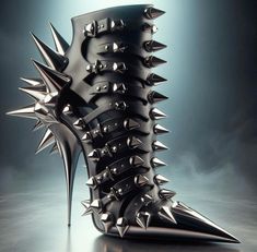 Generato con intelligenza artificiale by  Cammoranesi Cristina Edgy Leather Heeled Boots With Spikes, Edgy Pointed Toe Heeled Boots With Spikes, Ankle-high Leather Boots With Spikes, Chic Ankle-high Boots With Spikes, Luxury High Heel Boots With Spikes, Black Stilettos, Joss Whedon, Crazy Shoes, Boots