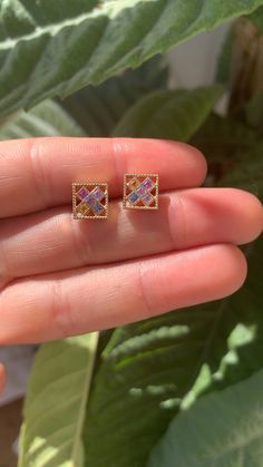 Unique multi colored sapphire cluster earrings Sapphire Stud Earrings, Sapphire Earrings Studs, Rainbow Sapphires, Sapphire Studs, Gold And Pink, Cluster Earrings, Pink Princess, Ear Jewelry, 10k Gold