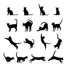 black silhouettes of cats on white background