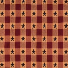 a red and brown checkered fabric with black stars on the front, in various sizes