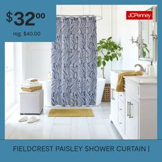 Add a splash of color and texture to your bathroom with this Fieldcrest paisley print shower curtain. Crafted from 100% cotton percale, this curtain has an intricate two-tone pattern for a chic, whimsical finish. Blend it with other matching or neutral-toned pieces from the collection.Number of Hook Holes: 12Included: 1 72x72 Inch Shower Curtain(s)Shower Curtain Liner: Liner Not RequiredMeasurements: 72 Length/InchesBase Material: 100% CottonShower Curtain/Liner Material: 100% CottonDecor Style… Paisley Shower Curtain, Living Room Decor Apartment, Paisley Print, Color Splash, Two Tone, Shower Curtain, Printed Shower Curtain, Paisley, Living Room Decor