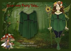 an image of a woman in green dress with sunflowers on her head and the words, your own fairy tale