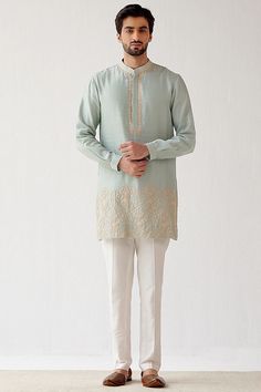 Groomsmen Indian, Sage Green Groomsmen, Green Groomsmen, Indian Wedding Clothes For Men, Dori Embroidery, Stylish Men Wear, Mens Kurta Designs, Short Kurta