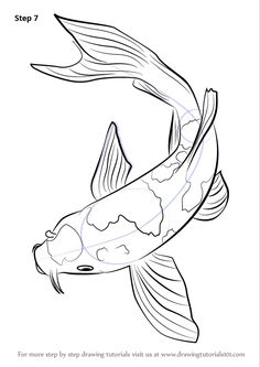 a drawing of a koi fish in black and white with the word koi on it