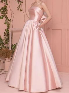 A-Line Evening Dress Minimalist Elegant Birthday Dress With Bow Engagement Strapless Sleeveless Floor Length Satin with Pleats 2023 2023 - US $129.99 Prom Dress Strapless, Cheap Prom Dresses Online, Prom Dresses Elegant, Strapless Prom Dresses, Dress With Pleats, Evening Dress Floor Length, Minimalist Dresses, A Line Prom Dresses, Prom Dresses Online