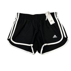 Brand New With Tags, Tag Price Is $30. Waist Measurement Is Approximately 29 Inches. Inseam Is Approximately 3 Inches. Built In Lined Shorts On The Inside. These Adidas Women's Marathon 20 Shorts Are A Must-Have For Any Athletic Woman. With A Solid Pattern, Pull-On Closure, And Flat Front Design, These Shorts Are Perfect For Both Casual Wear And Active Pursuits Such As Running And Jogging. The Shorts Are Made With Breathable Polyester Material, Ensuring Comfort During Any Season, Whether It Be W Adidas Shorts Women, Rita Ora Adidas, Shorts Adidas, Black And White Shorts, Tennis Skort, Black And White Color, Adidas Shorts, Adidas Running, Cycling Shorts