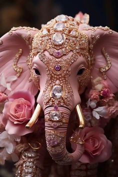 an elephant is adorned with jewels and flowers