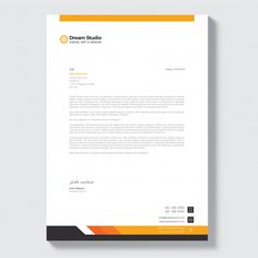 a letterhead with an orange and black border