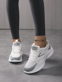 Women's Solid Color Mesh Sneakers, Soft Sole Lightweight Slip On Walking Shoes, Breathable Low-Top Fitness Shoes White Sporty    Colorblock,Letter    Women Shoes, size features are:Bust: ,Length: ,Sleeve Length: White Wedge Sneakers, Fitness Shoes, Sport Shoes Women, Mesh Sneakers, Walking Shoes Women, Casual Sneakers Women, Workout Shoes, Casual Sport Shoes, Shoes White