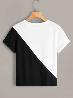 Trendy Shirt Designs, Color Block Tee, Latest T Shirt, Round Neck Tees, Women T Shirts, Teenage Fashion Outfits, Casual Style Outfits, Linen Clothes, White T