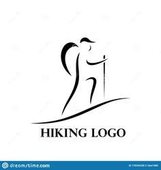 the logo for hiking company is black and white with an image of a man holding a pole