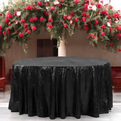 Glitz Sequins 108 Round Tablecloth - Black 120 Round Tablecloth, Round Tablecloths, Chair Back Covers, Black Craft, Head Tables, Chair Bands, Sequin Tablecloth, Table Overlays, Flower Panels