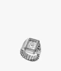 Raquel Watch Ring Two-Hand Stainless Steel - ES5344 Modern Silver Watch With Rectangular Dial, Modern Silver Watches With Rectangular Dial, Silver Square Watch With Metal Dial, Timeless Silver Square Watch, Rectangular Stainless Steel Watch With Metal Dial, Stainless Steel Rectangular Watch Accessories, Modern Rectangular Metal Watch Accessories, Modern Rectangular Metal Watches, White Gold Watch Accessories With Rectangular Metal Dial