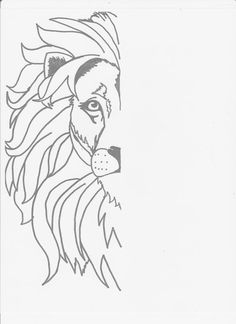 a black and white drawing of a lion's head