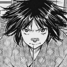 an anime character with long hair and big eyes, staring at the camera while sitting in front of a window