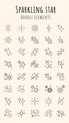 the sparkling star doodle elements are shown in black and white