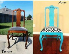 before and after photos of an old chair