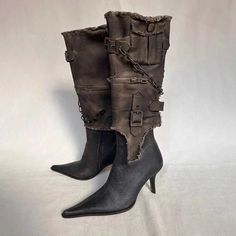 Steampunk Boots, Western Shoes, Pu Boots, Western Belt Buckles, Leather Patchwork, Vintage Belt Buckles, Pu Heels, Buckled Heels, Cowboy Boots Women