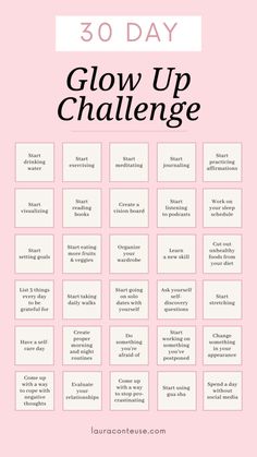 30 Day Glow Up Challenge, Vision Board Book, Glow Up Challenge, Self Care Bullet Journal, Day Glow, Vie Motivation, Self Confidence Tips, Confidence Tips, Glow Up Tips