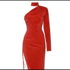 New Without Tags ! In Perfect Condition No Signs Of Wear Of Flaws! Elegant Red Draped Dress, Elegant Draped Red Evening Dress, Elegant Red Draped Evening Dress, Red Draped Gala Evening Dress, Red Draped Evening Dress For Gala, Red Draped Evening Dress For Formal Occasions, Elegant Draped Red Carpet Dress, Formal Red Draped Evening Dress, Red Midi Length Evening Dress For Gala